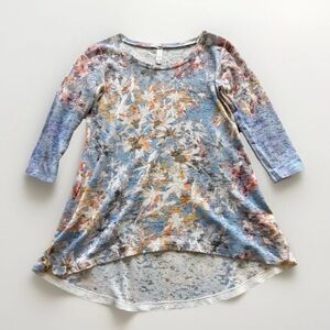 Whimsy Rose Women’s Hi-Low Baby Waffle Floral Top 3/4 Sleeves Sz S
